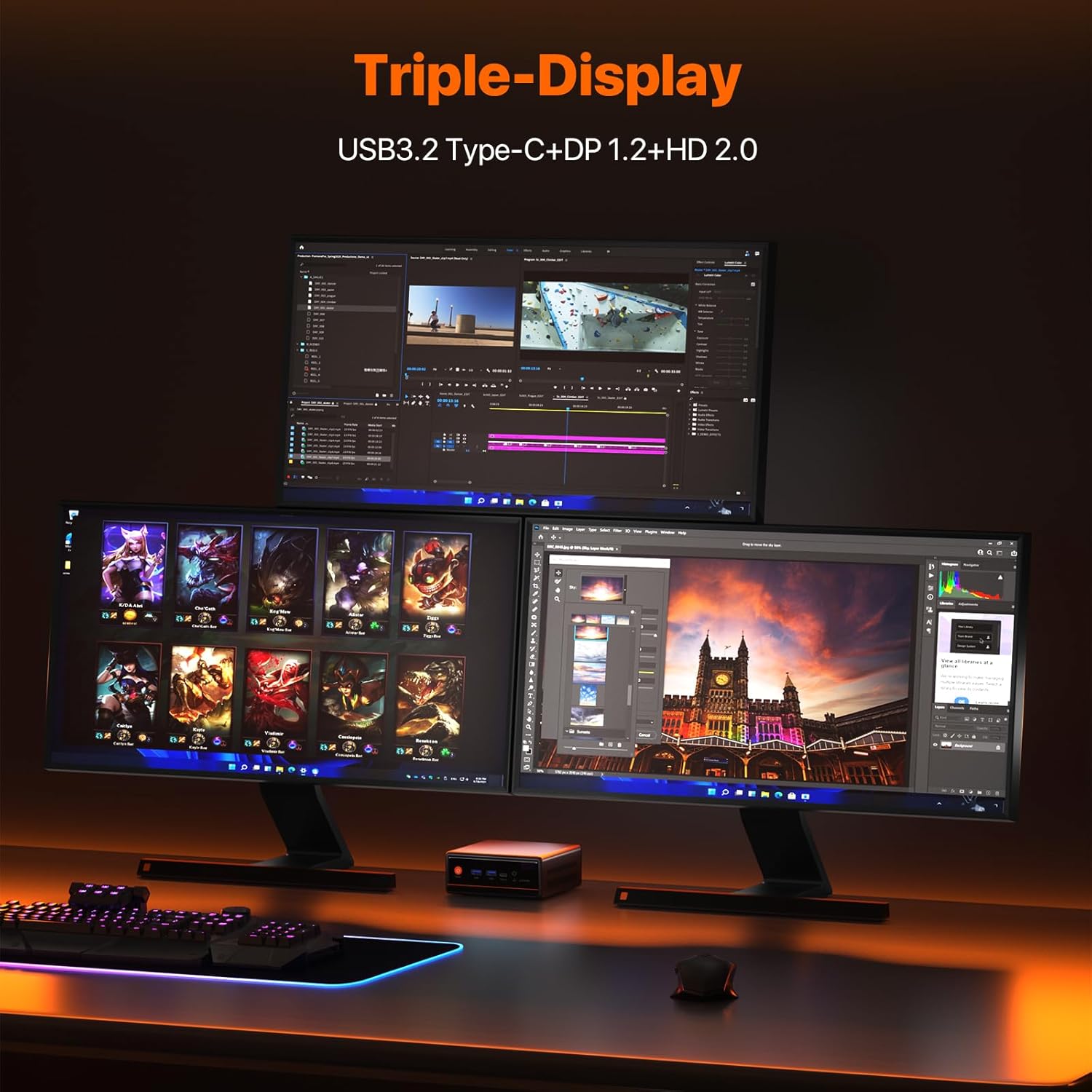 PELADN Mini PC Gaming  Dual LAN  Ryzen 5 5600H (Upgraded 5700U/7430U) 16GB DDR4/512GB NVMe SSD Dual LAN Type-C/DP/HD Mini Desktop Computer WiFi6 4K/60Hz Triple-Display USB3.2/BT5.2 Mini Computer