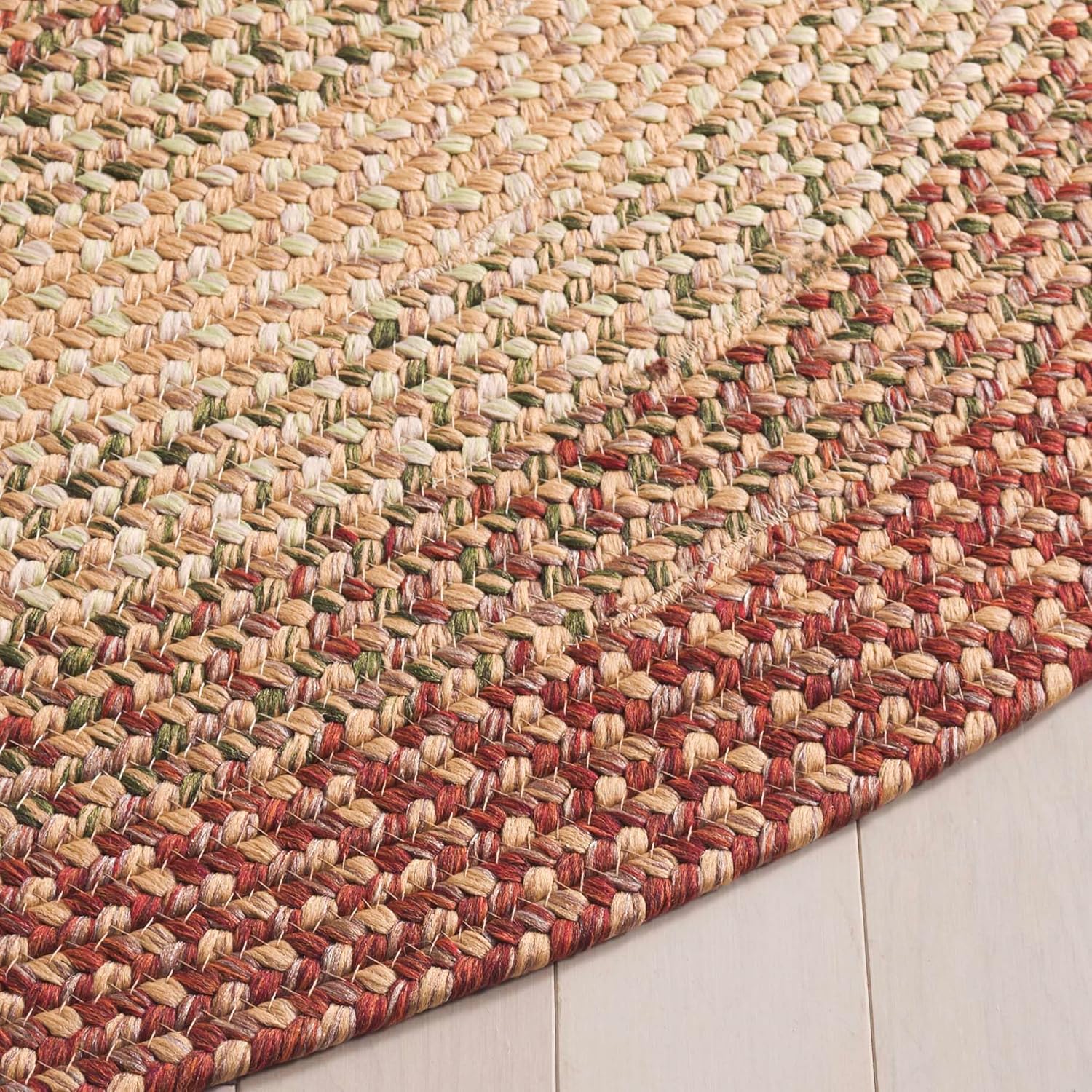 SAFAVIEH Washable Rug Outdoor Braided Collection - 8' x 10' Oval, Rust & Multi, Handmade & Reversible, Non-Shedding & Easy to Clean, Ideal for Patio, Backyard, Mudroom (BRD303A)