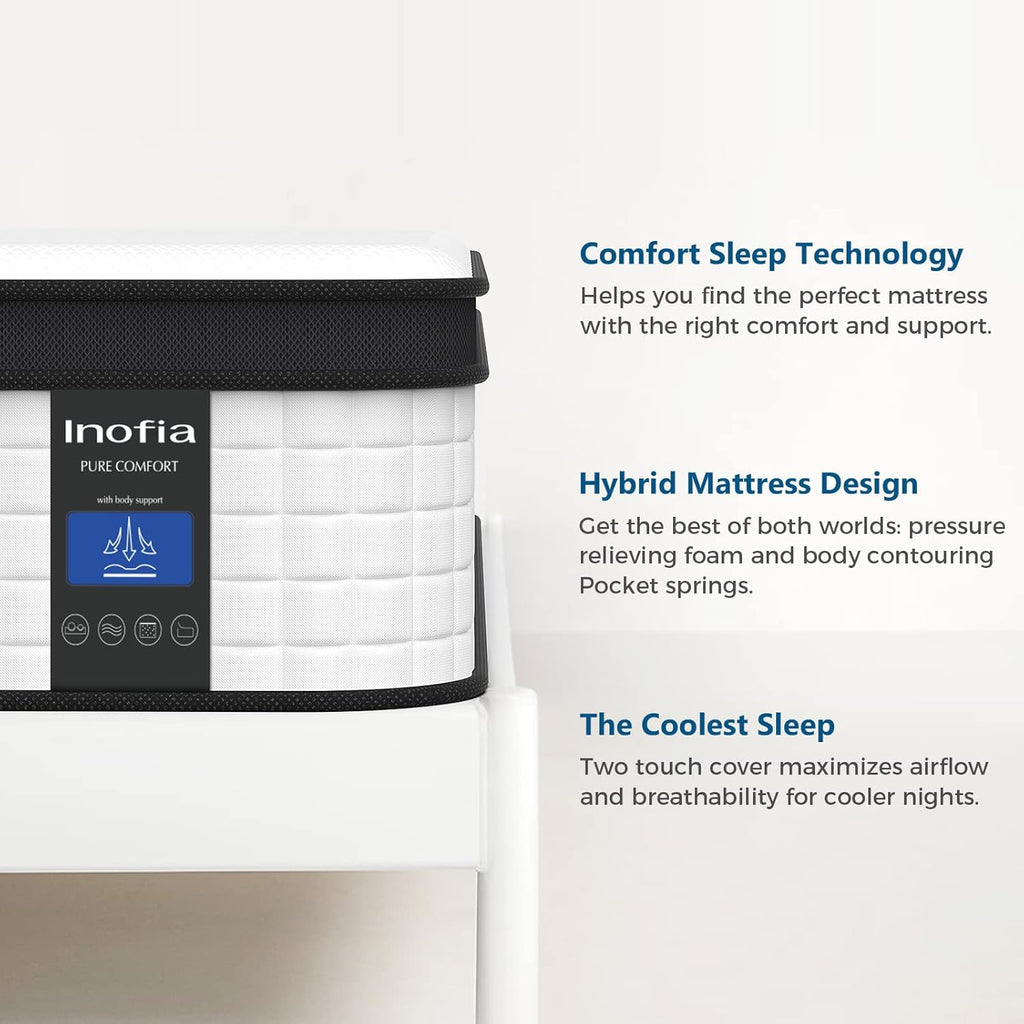 Inofia Twin XL Mattress, 12 Inch Hybrid Innerspring Single Mattress Cool Bed, Breathable Soft Knitted Fabric Cover, Twin XL Size
