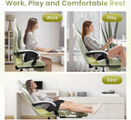 N-GEN GAMING Video Gaming Chair with Footrest Lumbar Support for Home Office High Back Recliner Height Adjustable Ergonomic Comfy Fabric Computer Desk Chair (Green)