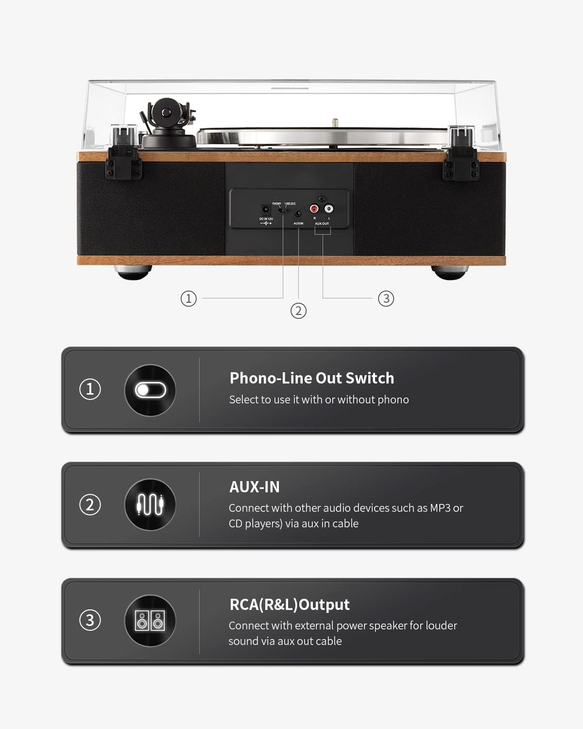 ANGELS HORN Vinyl Record Player  Bluetooth Turntable with Built in Speakers Phono Preamp  High Fidelity Turntables for Vinyl Records with Magnetic Cartridge AT-3600L  Belt Drive 2-Speed