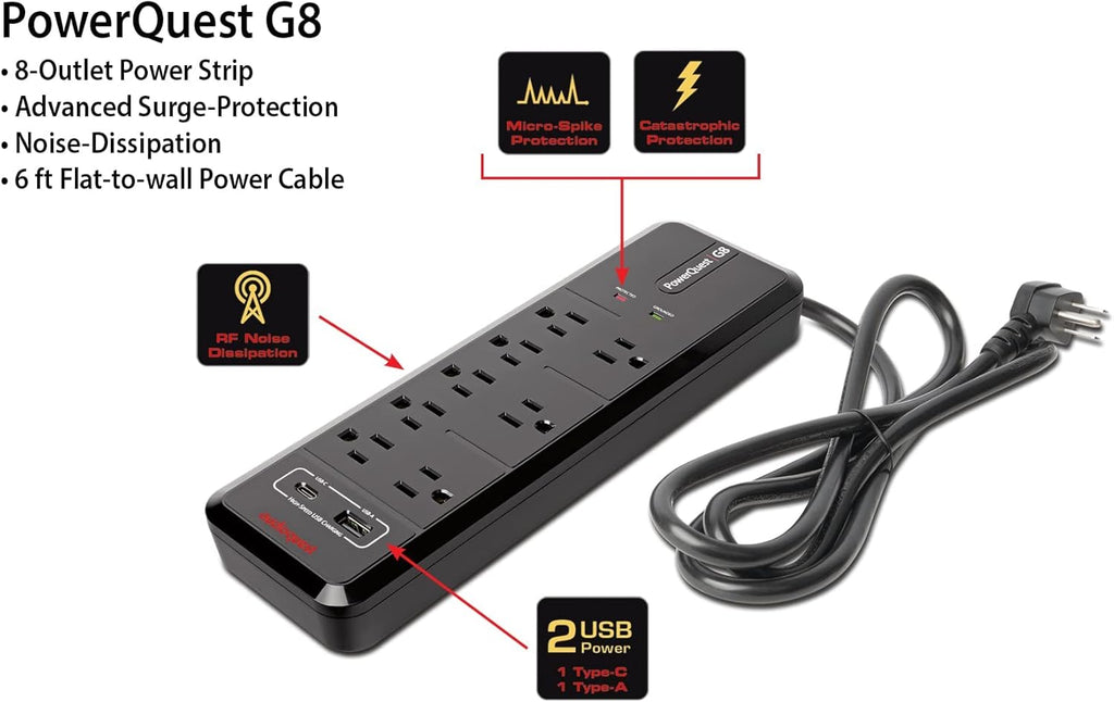 Samsung QN50QN90FAFXZA 50 Inch Neo QLED 4K QN90F Vision AI Smart TV with an AudioQuest G8 8-Outlet USB-A/USB-C AC Power Surge Protector (2025)