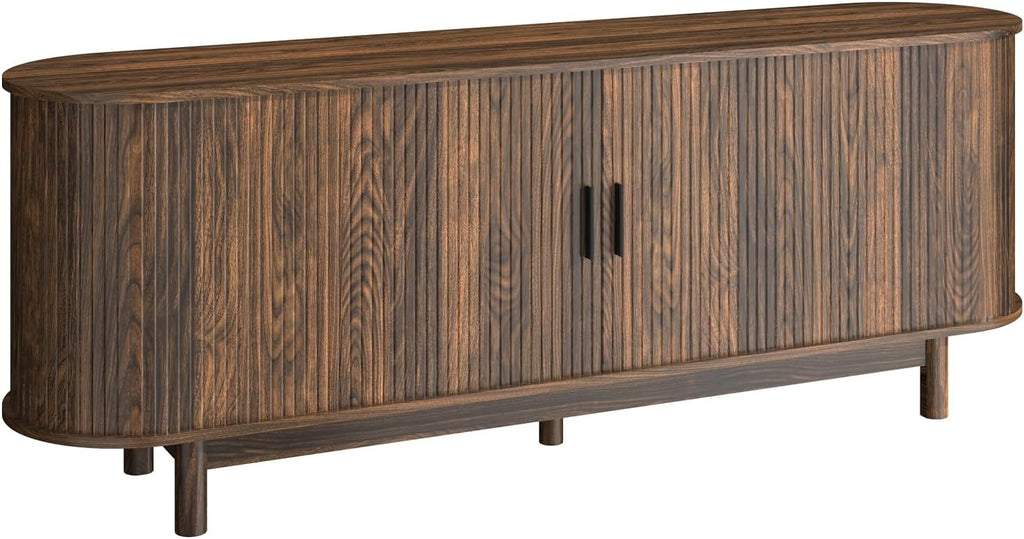 70" Farmhouse TV Stand with 50" Fireplace for TVs up to 85" 80" 75" 70" 65", Media Entertainment Center with Large Storage Cabinet,Sliding Doors for Living Room, Walnut