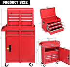 Winado 4-Drawer Rolling Tool Chest with Wheels & Lock, Tool Box with Large Storage Cabinet and Adjustable Shelf, Removable Portable Top Box for Garage, Warehouse, Factory (Red)