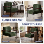 MAXYOYO Living Room Accent Chair, Modern Chair with Sturdy Metal Frame & Wood Armrests, Upholstered Reading Chair with Upholstered Cushion for Bedroom Balcony Porch, Dark Green