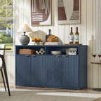 LEYAOYAO Fluted Buffet Cabinet with Storage, 55" Wide Wood Sideboard Credenza with 4 Doors & Open Storage Shelf, Modern Kitchen Console Accent Cabinets, Coffee Bar Table for Dining Room, Dark Blue