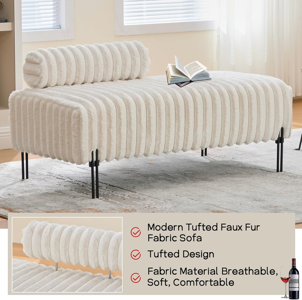 NIOIIKIT 49.6" Modern Loveseat Sofa Couch, Upholstered Accent Sofa with Golden Legs and Adjustable Backrest, Small Faux Fur Couches for Bedroom, Living Room, Compact Small Space (Beige)