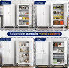 erosoei 61" H Metal Garage Storage Cabinet, Rolling Tool Cabinet with 2 Doors and Wheels, Locker Steel Cabinet with 3 Adjustable Shelves, Organization Cabinet for Garage,Office,Home,Gym,School（White）