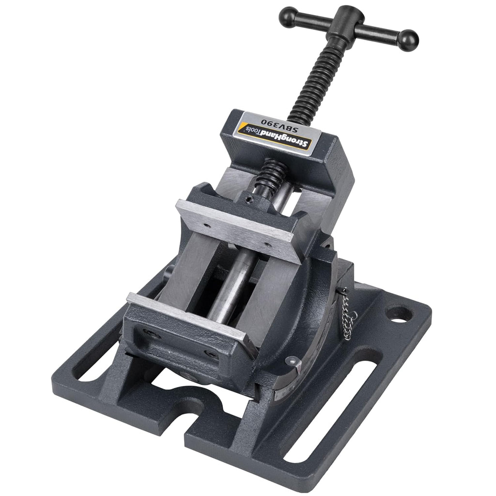 Strong Hand Tools Cradle-Angle Drill Presss Vise with 2500 lb of Clamping Force, MAX 3.5" Jaw Opening, 0-90 Degree Adjustable Tilt, Durable Cast Iron Vise, For Drill and Woodworking, SBV390