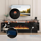 PUKAMI 70" Fireplace TV Stand, LED Light Entertainment Center with 36" Electric Fireplace, 2 Tier Modern Wood Media TV Console with Highlight Storage Cabinet for Living Room, Black