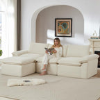 113.03" Sectional Couches for Living Room Modern Modular Sofa with L-Shape Couchs Upholstered Corduroy Boneless Couch Deep Seat Cloud Couch with Ottoman, No Assembly Required, White