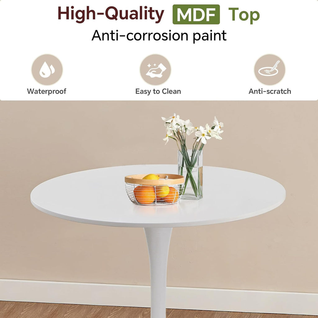 Round Dining Table 27.5" White Tulip Table with Pedestal Base for 2-4 People Small Space - Kitchen Living Room Cafe
