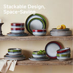 KINGSTONE Stoneware Dinnerware Sets for 4, 12-Piece Reactive Glaze Plates and Bowls Sets, Scratch-Resistant Rustic Ceramic Dish Set for Home Kitchen, Microwave and Dishwasher Safe, Kiln-Fired Red
