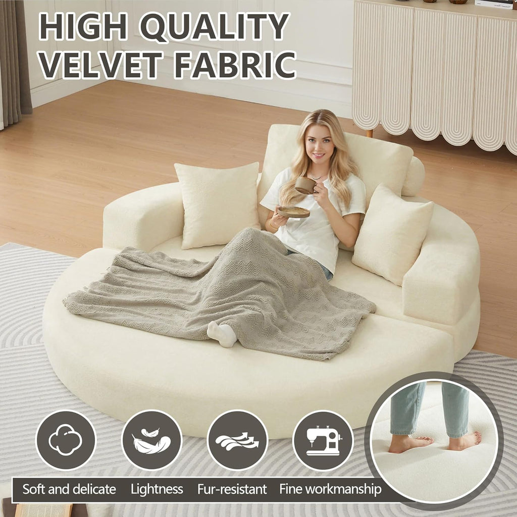 71" Boneless Couch Sofa Bed Oversized Round Couch 2-in-1 Foldable Floor Loveseat Sofa for Living Room and Apartment No Assembly (Beige, 71")