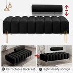 NIOIIKIT 53.2" Modern Loveseat Sofa Couch, Upholstered Accent Sofa with Golden Legs and Adjustable Backrest, Small Teddy Fleece Couches for Bedroom, Living Room, Compact Small Space (Black Teddy)