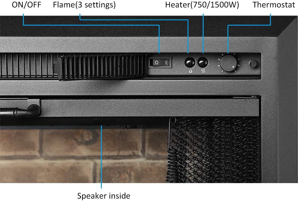 PuraFlame Klaus Electric Fireplace Insert with Fire Crackling Sound, Glass Door and Mesh Screen, 750/1500W, Black, 33 1/16 Inches Wide, 25 9/16 Inches High