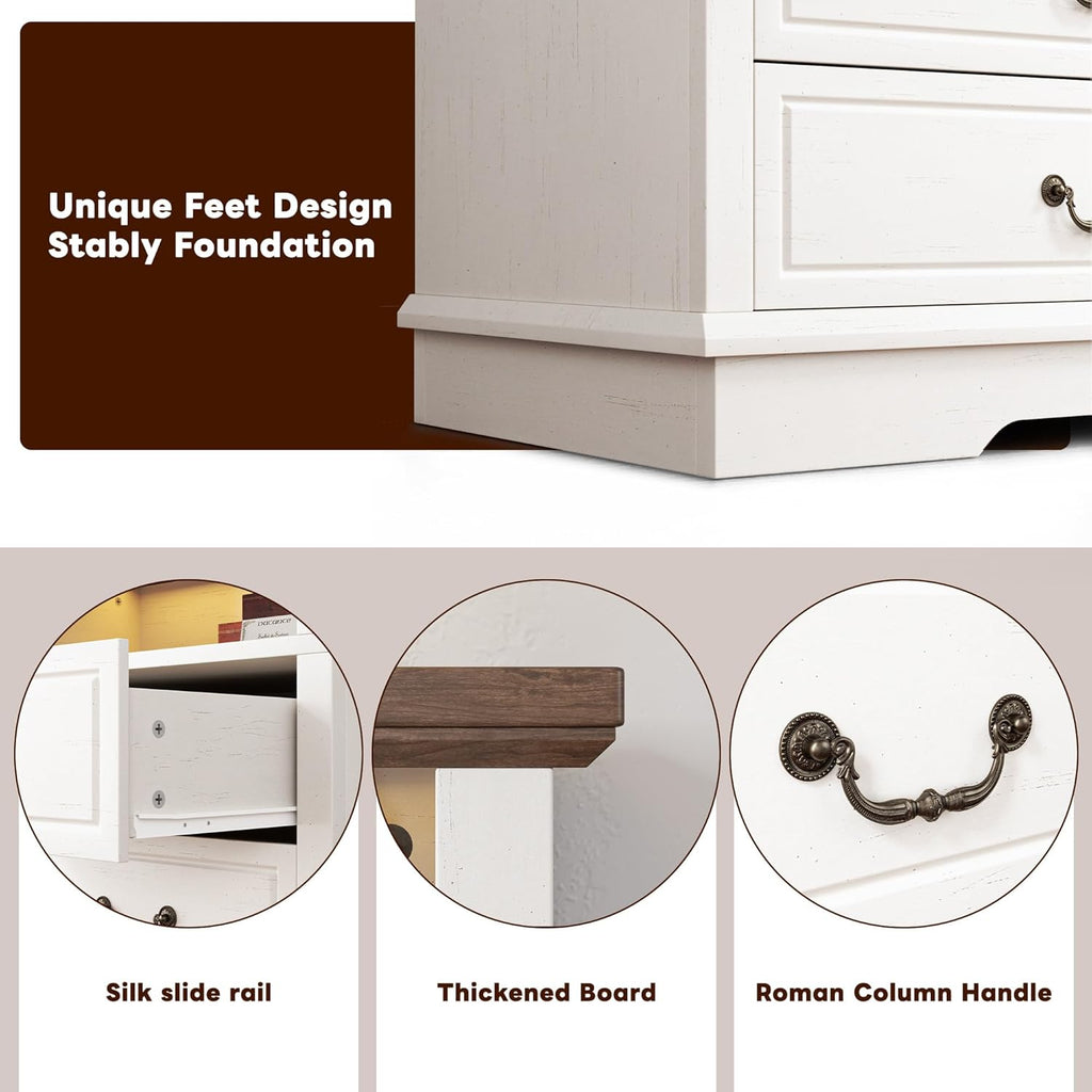 EnHomee 10 Drawers Dresser for Bedroom 55.2''Wide Wood Dresser White with LED & Power Outlet Large Space Saver & Chests of Drawers for Hallway, 55.2" W x 39.4" H x15.8 D