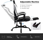 Gaming Chair for Adults, Computer Chair with Footrest and Pocket Spring Cushion,Comfortable Ergonomic Video Game Chair with Lumbar Support and Headrest for Office Home (White)