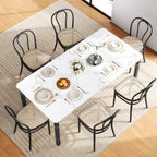 Garvee Large Dining Table for 6-8 People, 79" Wooden Kitchen Table with Sturdy Metal Frame, Dining Room Table for Dining Room, Kitchen, Black Leg & Marble White