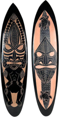 Things2Die4 Decorative Set of 2 Wall-Hanging Surfboards – Hand-Carved Wood with Tiki Mask Designs – Black with Natural Brown Accents – 39 inches Long – Tropical Island Inspired Wall Art