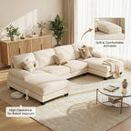 Homall Modular Sectional U Shaped Sofa Couches for Living Room, Comfy Chenille 4 Seat Sofa Set with Removable Pillows, Lounge Chaise Upholstered Couch for for Apartment (Chenille, White)