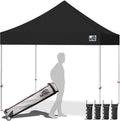 Eurmax USA 10x10ft Pop Up Canopy,Commercial Instant Tent for Outdoor Events,Patented No-Tip Rolling Storage Bag with 4 Sandbags,UV & Water Resistant,Heavy Duty Portable Shelter Gazebo,Black