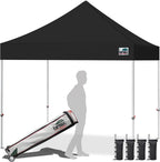 Eurmax USA 10x10ft Pop Up Canopy,Commercial Instant Tent for Outdoor Events,Patented No-Tip Rolling Storage Bag with 4 Sandbags,UV & Water Resistant,Heavy Duty Portable Shelter Gazebo,Black