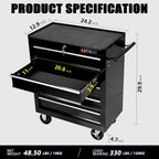 5-Drawer Tool Cart on Wheels, Drawers Rolling Tool Chest with Key Lock, Mobile Trolley Organizer Tools Box with Locking Wheels & Ball Bearing Drawers for Garage,Repair Shop,Warehouse (Black)