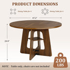 GRUSIGN Round Dining Table for 4-6, 47" Kitchen Table for Dining Room, Circle Farmhouse Kitchen Table, Wood Dinner Table for Kitchen, Living Room, Apartment
