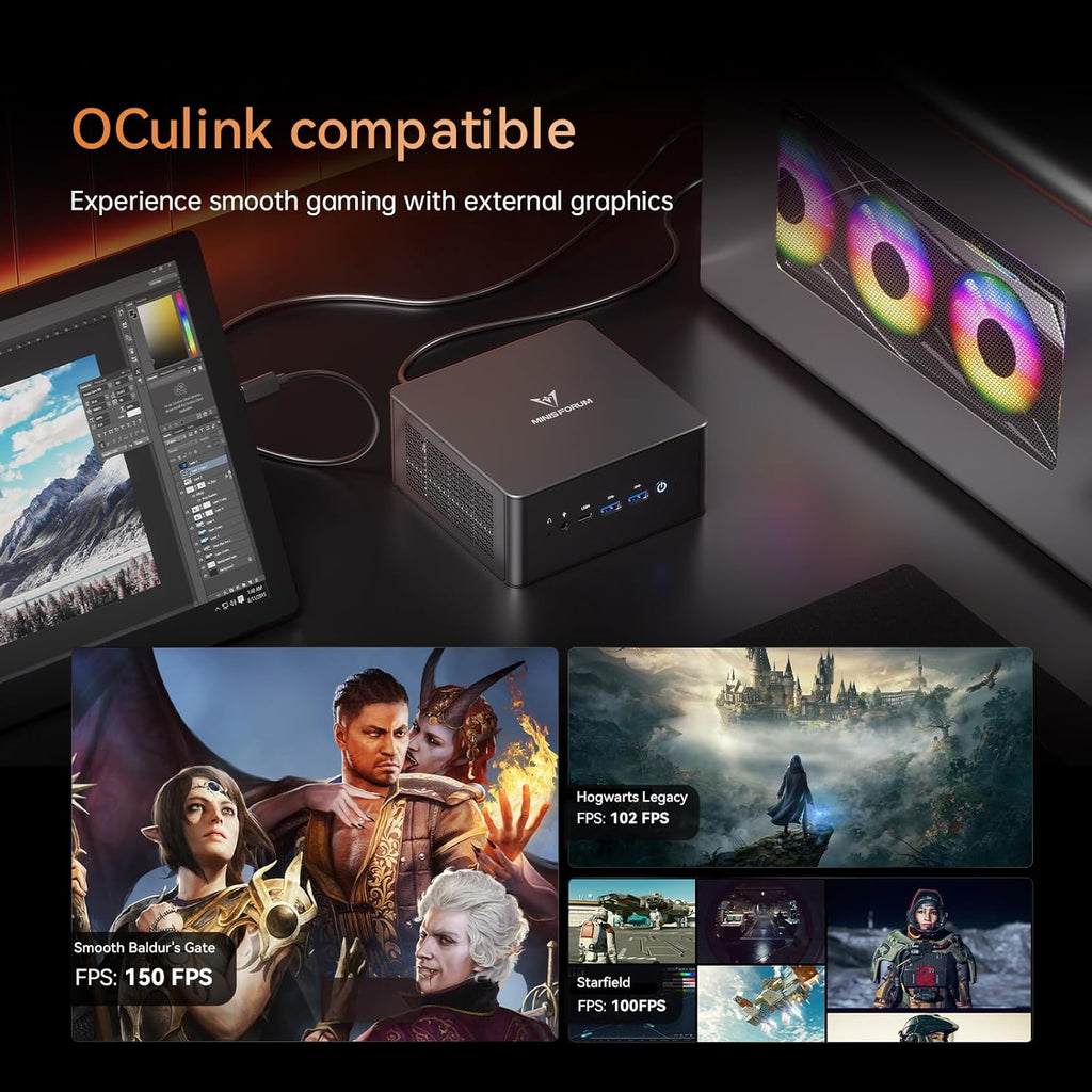 MINISFORUM UM890 Pro Mini PC  AMD Ryzen 9 8945HS (up to 5.2GHz) Mini Computers  32GB DDR5 5600MHz RAM&1TB PCIe 4.0 SSD  Mini Desktop Quad Display HDMI/DP1.4/USB-C  AMD Radeon 780M/Dual LAN 2.5G
