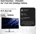 Dell P2425H Computer Monitor Screen 24" 16:9 IPS Display with Stand - 1 Year Warranty  100Hz Full HD  1920 x 1080 with Power Cable  Anyhdd DisplayPort  HDMI  USB 3.0 Upstream Cable & Cloth - New