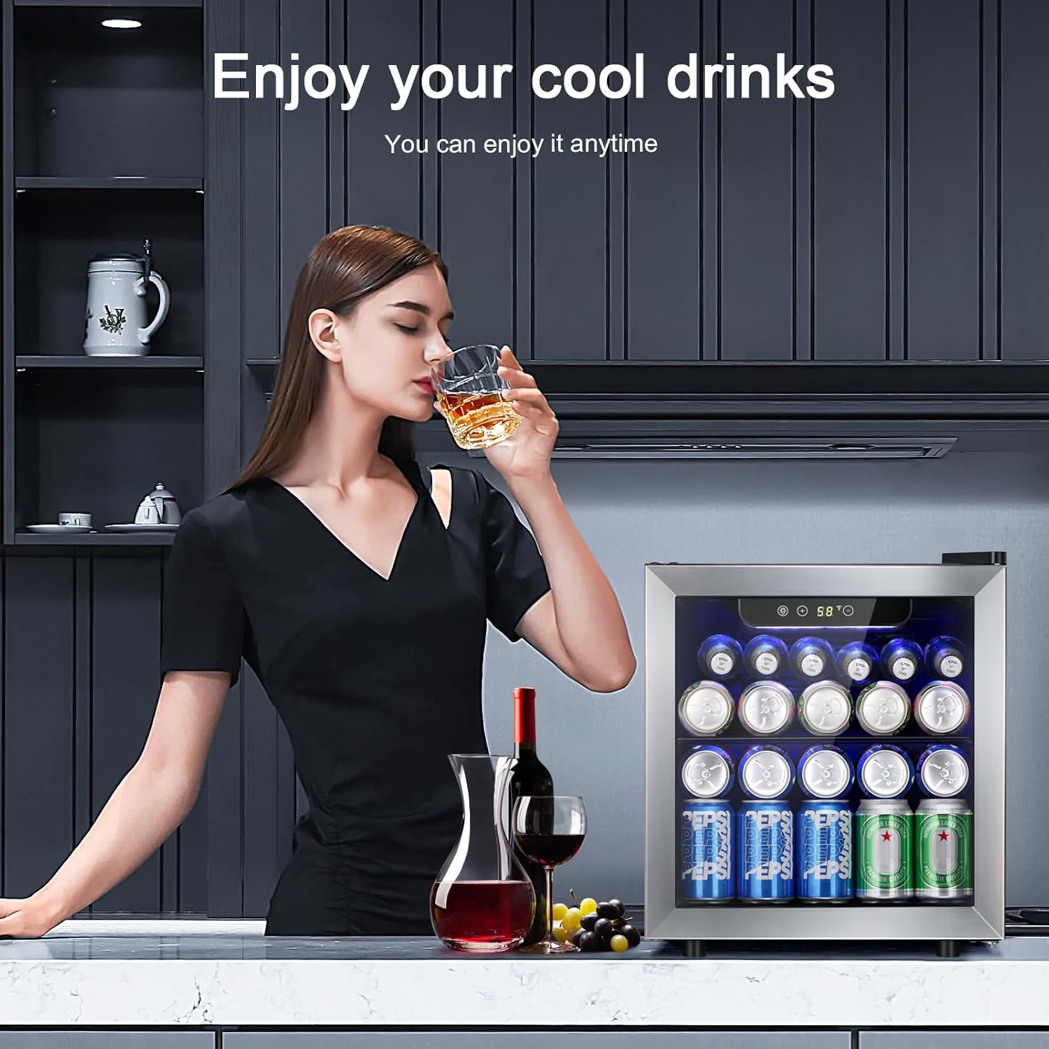 Antarctic Star 48 Can Beverage Refrigerator,12 Bottle Wine Cooler with Stainless Steel Glass Door, Digital Temperature Display,Electronic Temperature Control, Silver