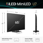 Hisense 65" U7 Mini-LED ULED 4K UHD Best Premium Gaming Google Smart TV (65U75QG  2025 Model) - QLED  Native 165Hz  VRR 288  Up to 3000 Nits  HDR10+  Dolby Vision IQ · Atmos  IMAX Enhanced  2.1.2 Ch