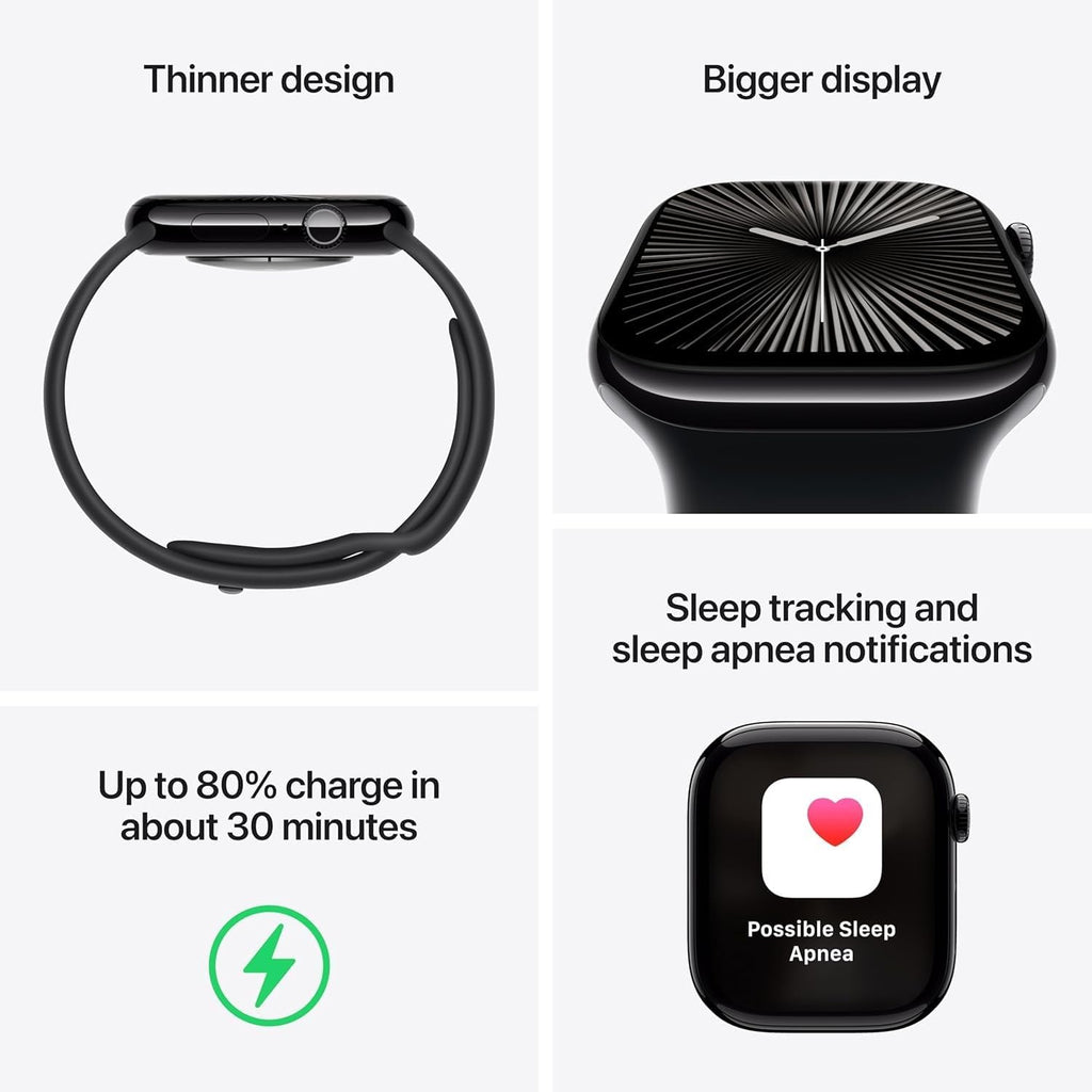 Apple Watch Series 10 GPS  46mm - Jet Black Aluminum Case with Black Sport Band  M/L (Renewed)