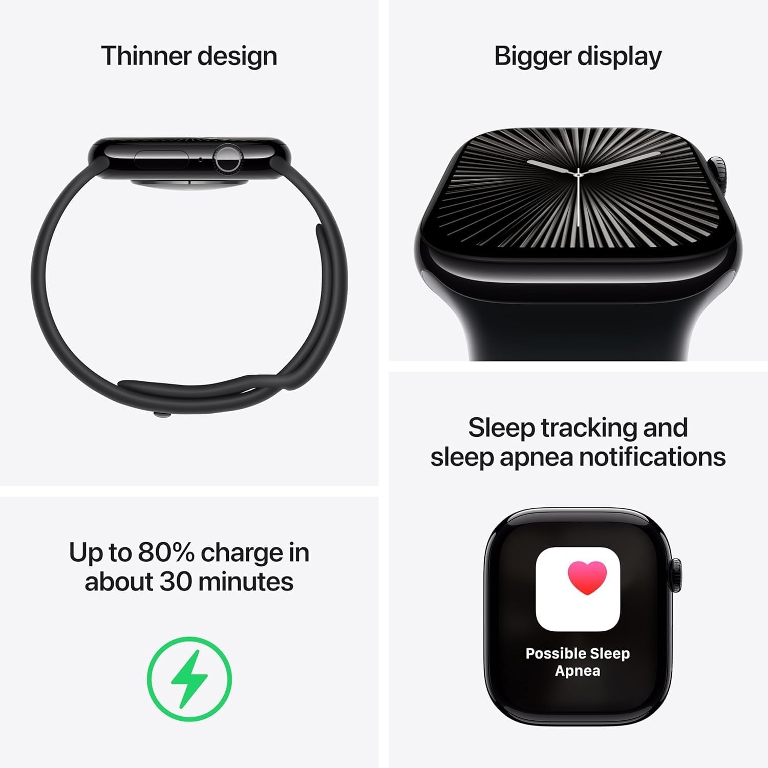 Apple Watch Series 10 GPS  46mm - Jet Black Aluminum Case with Black Sport Band  M/L (Renewed)
