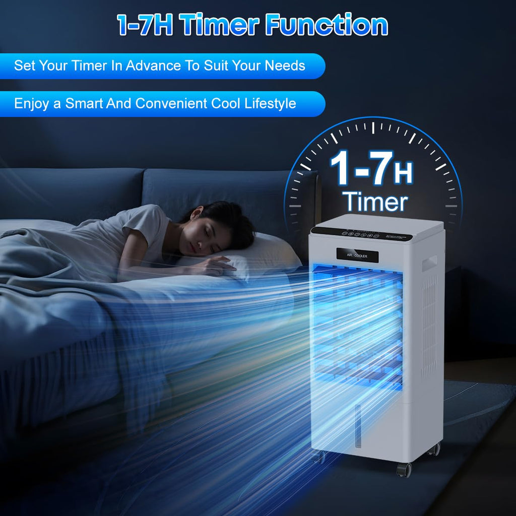 Portable Air Conditioners, 3-in-1 AC Cooling Fan 3 modes 3-Speed with Remote Control & 4 Ice Boxes, Evaporative Air Cooler with 8L Tank for 20H Cooling, for Home, Bedroom, Kitchen, Living Room (Black)