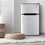 COSTWAY Mini Fridge with Freezer, 3.2 Cu.ft. 2-Door Mini Freezer Cooler Fridge w/ Reversible Door, Removable Glass Shelves, Mechanical Control, Small Refrigerator for Bedroom, Dorm, Office (Grey)