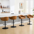 Bar Stools Set of 4, Swivel Counter Height Barstools with Back and Arms, Adjustable Faux Leather Bar Chair, Upholstered Island Stool for Bar, Kitchen, Counter (Caramel Brown, Set of 4)