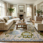 Handmade Oushak Wool Area Rug | Floral and Botanical Patterns in Soft Blue and Green | Luxurious Thick Pile for Living Room, Bedroom & Dining Room Decor (Blue & Green, 8' x 10')