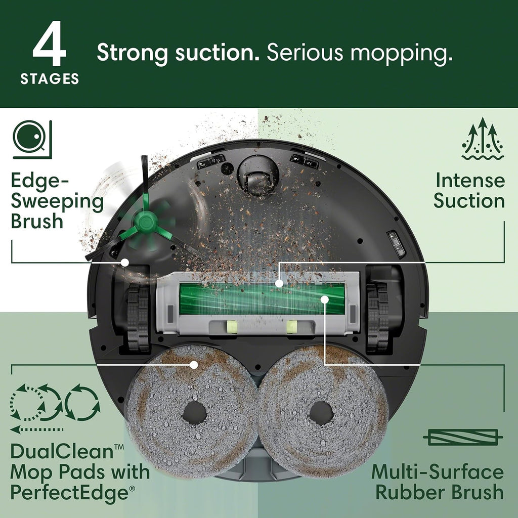 iRobot Roomba Plus 505 Combo Robot Vacuum & Mop with AutoWash Dock - Extending Spinning Mop Pads, Self-Empties, Pad Wash & Heated Drying, Self-cleaning, Recognizes & Avoids Obstacles, LiDAR Navigation