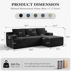 96" Sectional Couches for Living Room Cloud Couch Sofa with L-Shape Upholstered Boneless Couchs Modern Modular Sectional Couch with Chaise (Black, 96" W+Right Facing Chaise+2Seaters)