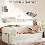Boneless Couch Folding Couches for Living Room Sofa, Futon Sofa Bed with Sleeper Sofa, Futon Couch with Fixed-Shape Oversized Corduroy Upholstered (White, 81 Inches)