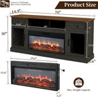 70" Fireplace TV Stand for TVs Up to 80" w/ 34" Electric Fire Place, Entertainment Center w/ 2 Glass Doors & LED Lights, TV Stands for Living Room (Espresso, 30" H w/Fireplace)