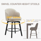 Counter Height Barstools 26 inch Upholstered Swivel Bar Stools with Back and Wood Legs for Kitchen Island,Set of 2,Beige PU Leather