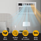 Whirlpool 10,000 BTU 230V Through-the-Wall Air Conditioner with Supplemental Heat, Dehumidifier and Remote, Wall AC Unit for Apartment, Living Room and Medium Rooms up to 450 Square Feet in White