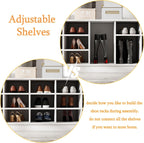 WOODTIME Extra Large Hall Tree with Bench and Shoe Storage, Multi-Purpose Entryway Bench with Coat Rack, Adjustable Shelves, 6 Double Hooks and 21 Open Compartments, White