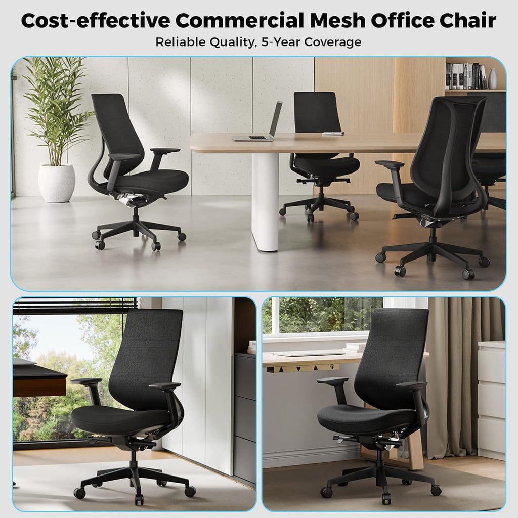 EUREKA ERGONOMIC Lira Office Chair, Ergonomic Desk Chair with 3D Armrests, Adjustable Seat Depth, Mesh Computer Chair with Lumbar Support for Home Office(Black)