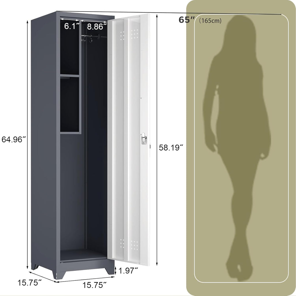 Metal Garage Storage Cabinet,Broom Closet Storage Cabinet,Utility Closet Cabinet for Garage,Office,Gym,Grey-White