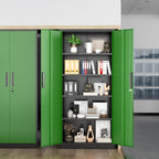 Greenvelly Metal Storage Cabinet, Steel Garage Cabinet with Doors and Adjustable Shelves, Metal Cabinet with Lock,Tall Metal Office Storage Cabinet for Garage,Home Office,School (Black Green)