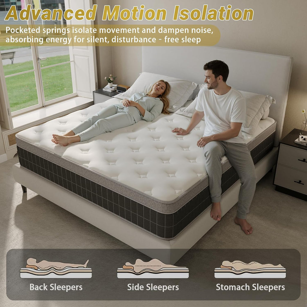 14″ King Hybrid Mattress – Cooler, Quieter & Deeper Comfort, Airflow Foam + Pocket Coils, 2″+ Plush Cushion, Heavy-Duty Support, CertiPUR-US, Fiberglass-Free, Mattress in a Box
